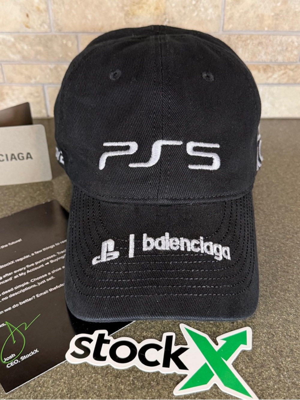 Balenciaga Black PS5 Logo Embroidered Baseball Cap